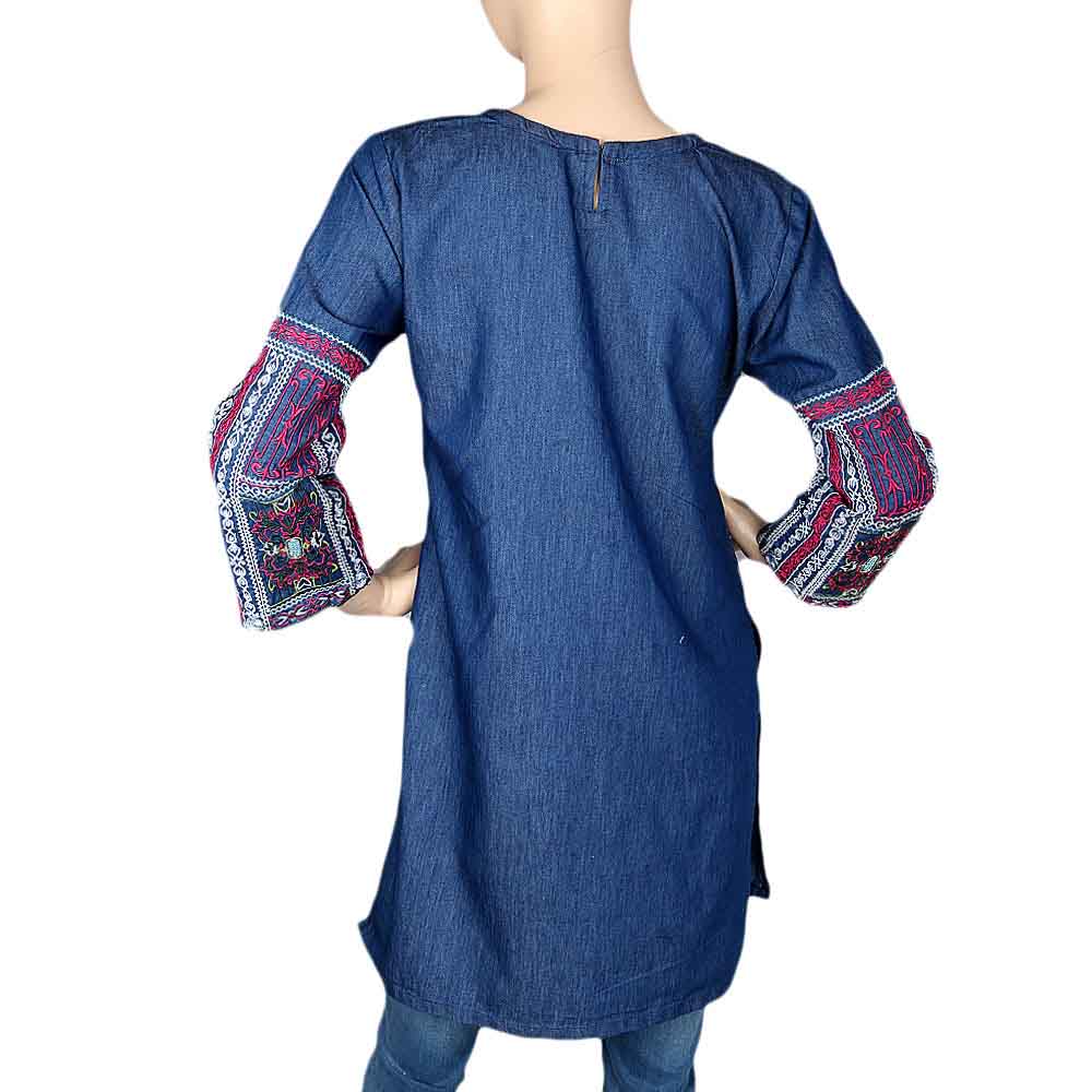 Women's Embroidered Denim Kurti - Blue, Women, Ready Kurtis, Chase Value, Chase Value