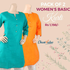 Women's Basic Stitched Kurti Pack Of 2, Women, Ready Kurtis, Chase Value, Chase Value