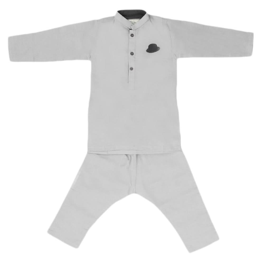 Boys Embroidered Kurta Pajama - Light Grey, Kids, Boys Shalwar Kameez, Chase Value, Chase Value