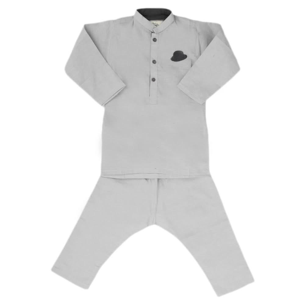 Boys Embroidered Kurta Pajama - Light Grey, Kids, Boys Shalwar Kameez, Chase Value, Chase Value