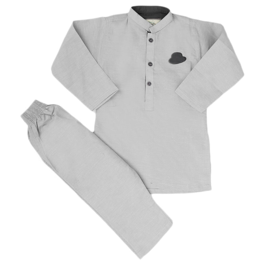 Boys Embroidered Kurta Pajama - Light Grey, Kids, Boys Shalwar Kameez, Chase Value, Chase Value