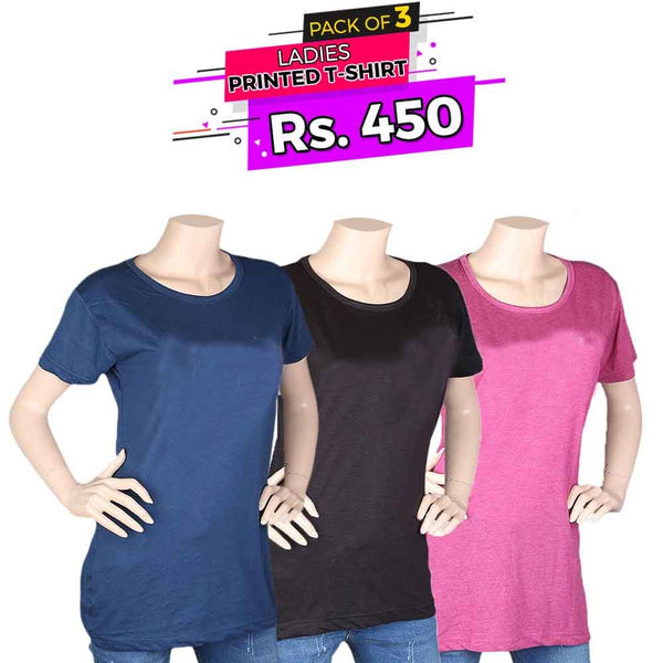 Women's Half Sleeves Printed Long T-Shirt Pack Of 3, Women, T-Shirts And Tops, Chase Value, Chase Value