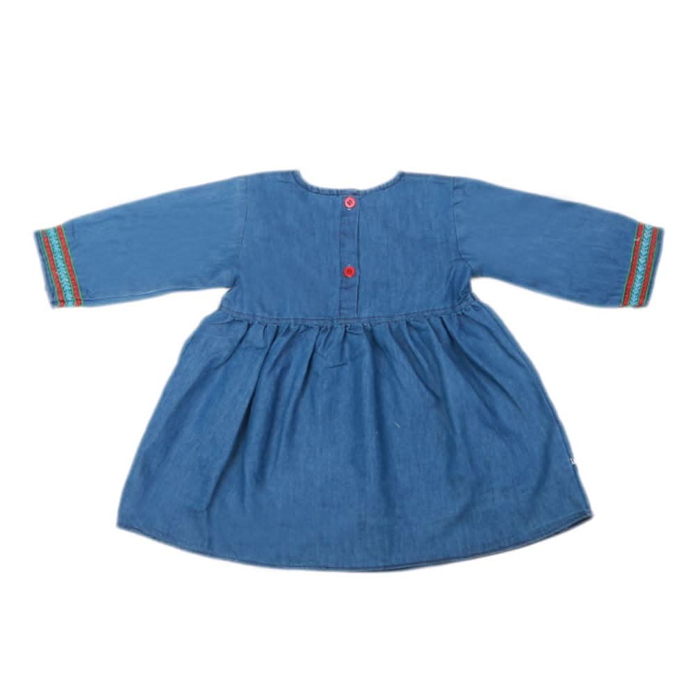 Girls Embroidered Denim Frock- Light Blue, Kids, Girls Kurti, Chase Value, Chase Value