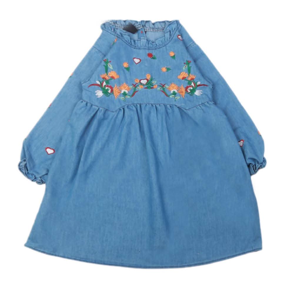 Girls Embroidered Denim Frock - Light Blue, Kids, Girls Kurti, Chase Value, Chase Value
