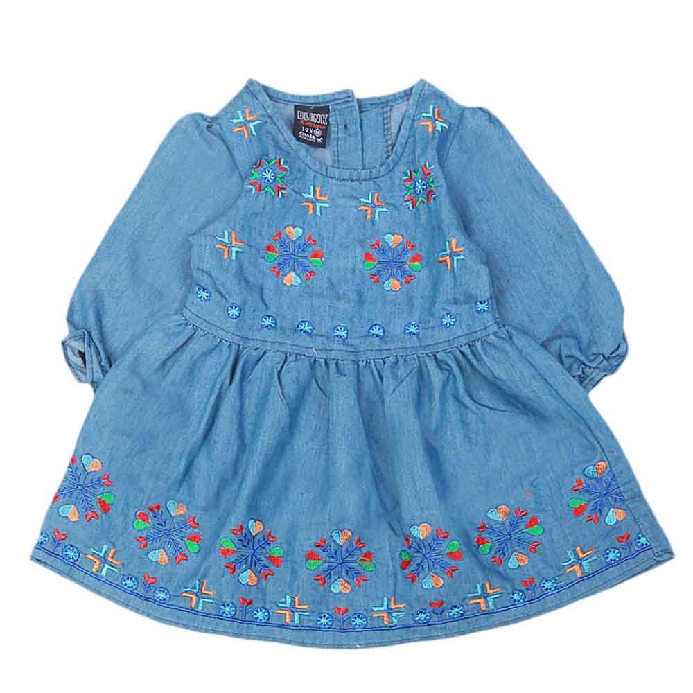 Girls Embroidered Denim Frock - Light Blue, Kids, Girls Kurti, Chase Value, Chase Value