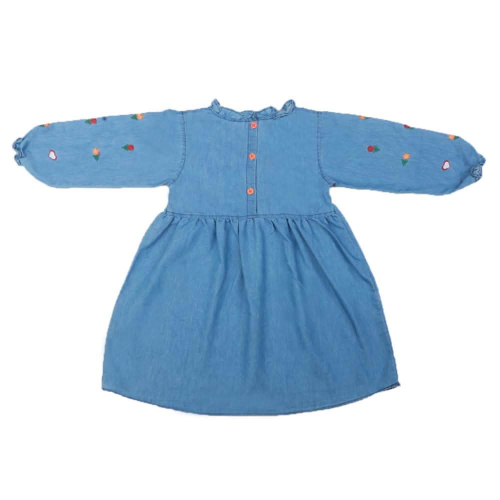Girls Embroidered Denim Frock - Light Blue, Kids, Girls Kurti, Chase Value, Chase Value