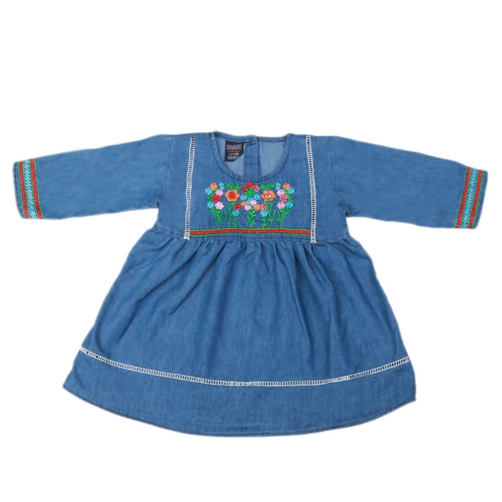 Girls Embroidered Denim Frock- Light Blue, Kids, Girls Kurti, Chase Value, Chase Value