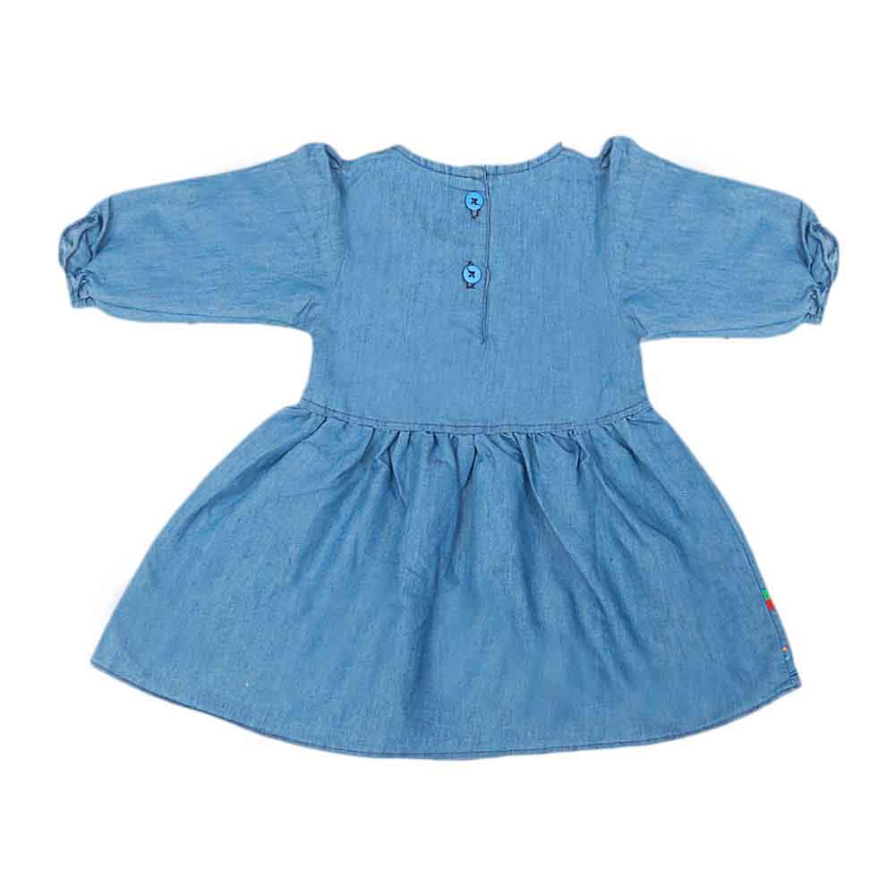 Girls Embroidered Denim Frock - Light Blue, Kids, Girls Kurti, Chase Value, Chase Value