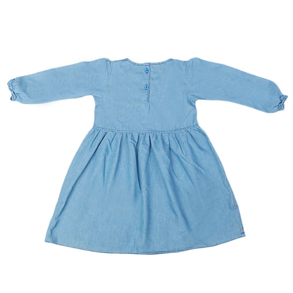 Girls Embroidered Denim Frock - Light Blue, Kids, Girls Kurti, Chase Value, Chase Value