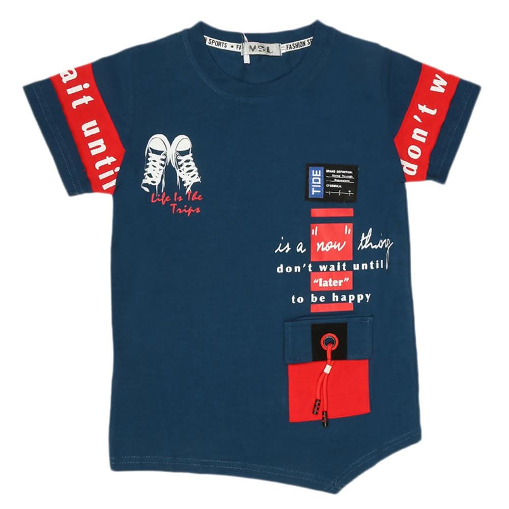 Boys Half Sleeves T-Shirt - Steel Blue, Kids, Boys T-Shirts, Chase Value, Chase Value