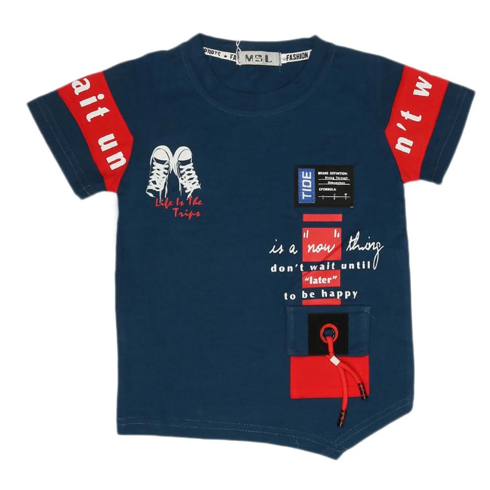 Boys Half Sleeves T-Shirt - Steel Blue, Kids, Boys T-Shirts, Chase Value, Chase Value