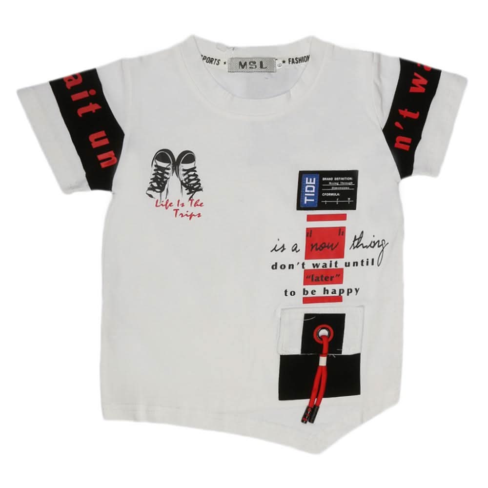 Boys Half Sleeves T-Shirt - White, Kids, Boys T-Shirts, Chase Value, Chase Value