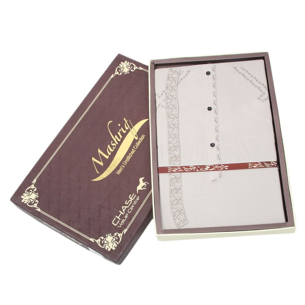 Men's Mashriq Embroidered Un-Stitched Suit - Light Grey, Men, Unstitched Fabric, Chase Value, Chase Value
