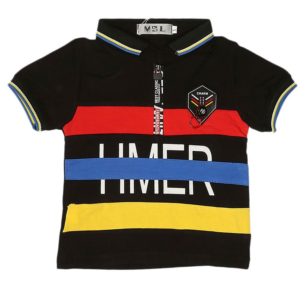 Boys Half Sleeves Polo T-Shirt - Black, Kids, Boys T-Shirts, Chase Value, Chase Value