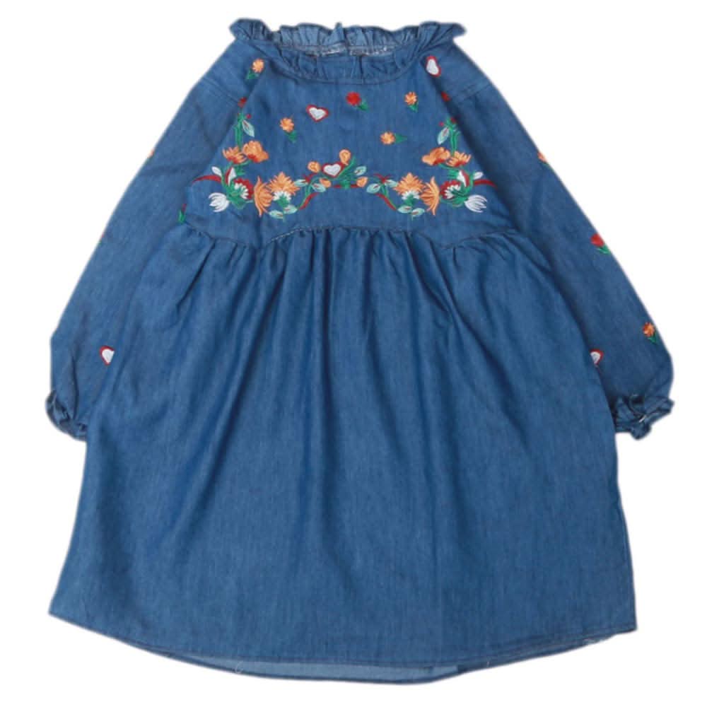 Girls Embroidered Denim Frock - Blue, Kids, Girls Kurti, Chase Value, Chase Value