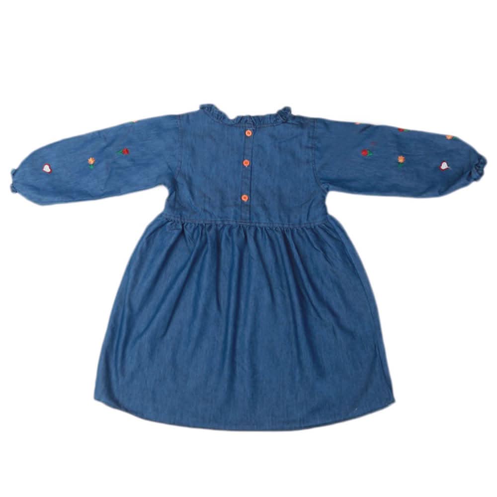 Girls Embroidered Denim Frock - Blue, Kids, Girls Kurti, Chase Value, Chase Value