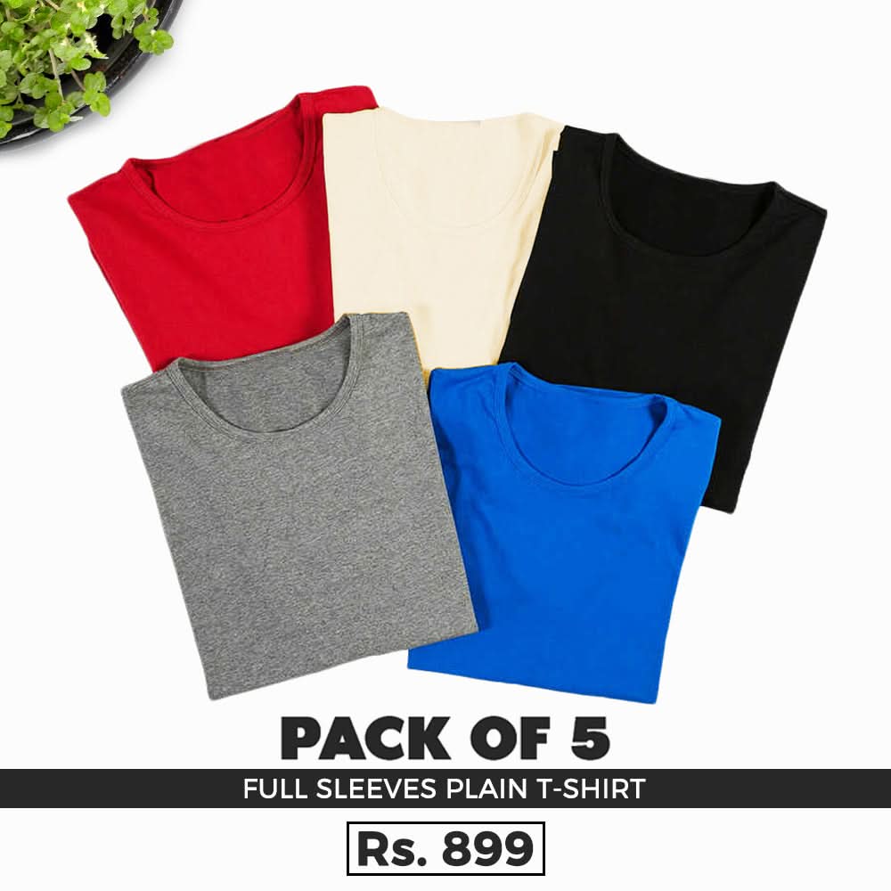 Men's Full Sleeves Plain Round Neck T-Shirt Pack Of 5, Men, T-Shirts And Polos, Chase Value, Chase Value