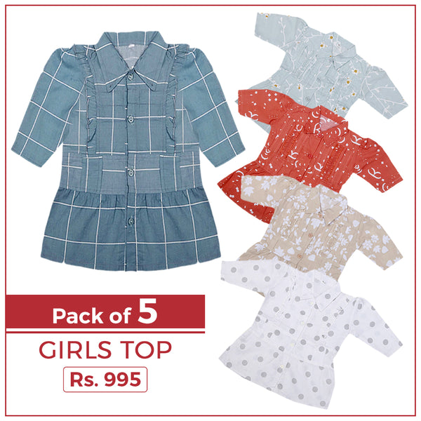 Girls Full Sleeves Top Pack Of 5, Kids, Tops, Chase Value, Chase Value