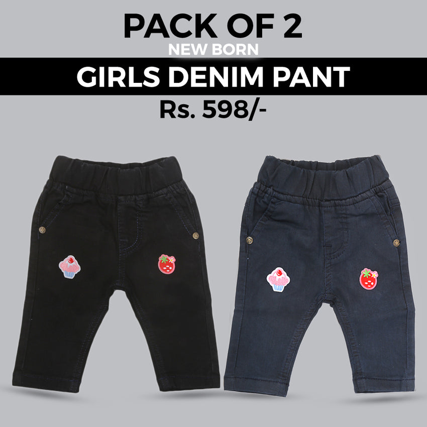 Newborn Girls Denim Pant Pack Of 2 - Multi, Kids, NB Girls Shorts Skirts And Pants, Chase Value, Chase Value