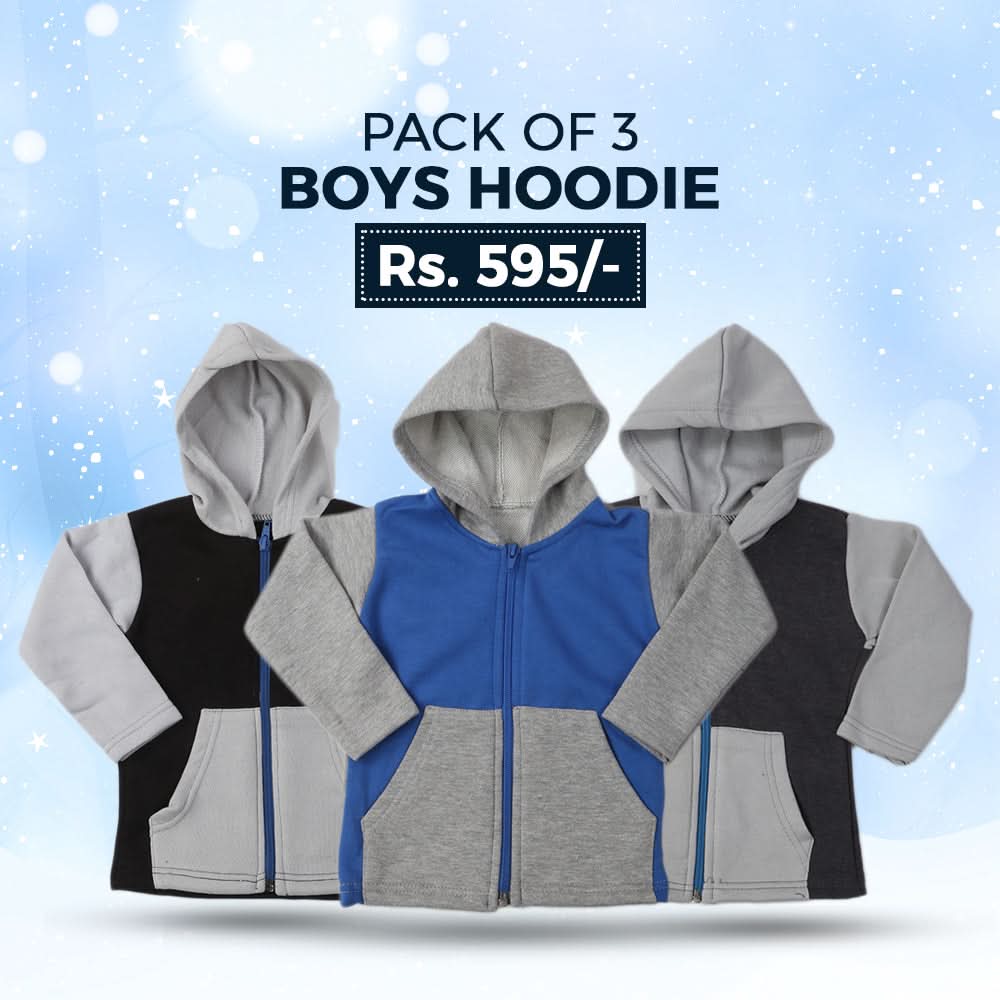 Boys Full Sleeves Hooded Zipper Upper Pack Of 3, Kids, Boys Hoodies and Sweat Shirts, Chase Value, Chase Value