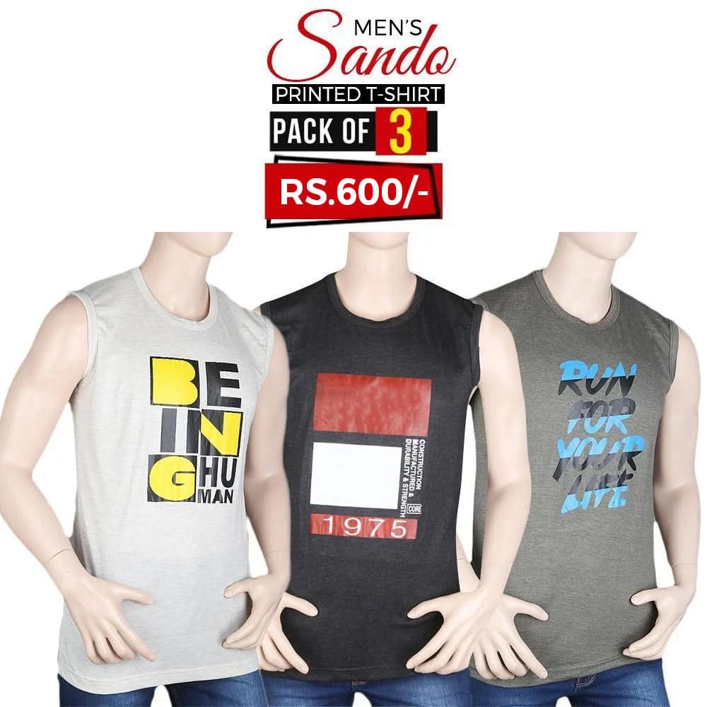 Men's Printed Sando T-Shirts Pack Of 3 - Multi, Men, T-Shirts And Polos, Chase Value, Chase Value