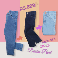Girls Denim Pant Pack Of 3 - Multi, Kids, Girls Pants And Capri, Chase Value, Chase Value