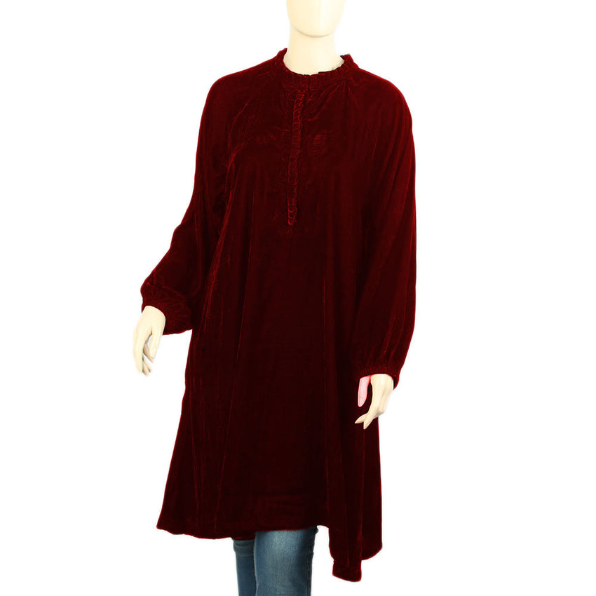 Women's Velvet Fancy Kurti - Red, Women Ready Kurtis, Chase Value, Chase Value