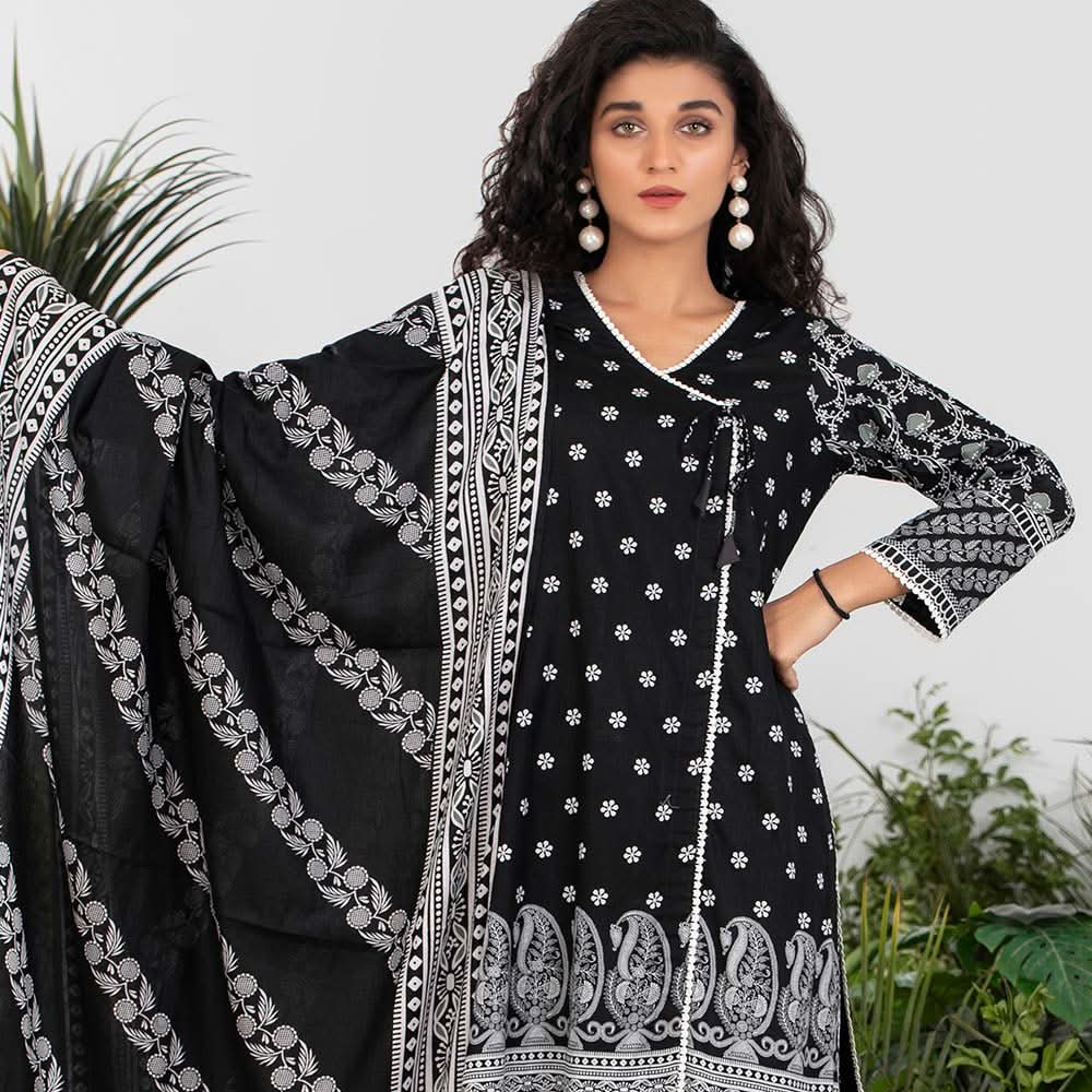 Sahil Printed Black & White Lawn Collection 3 Pcs Un-Stitched Suit - 2, Women, 3Pcs Shalwar Suit, ZS Textiles, Chase Value