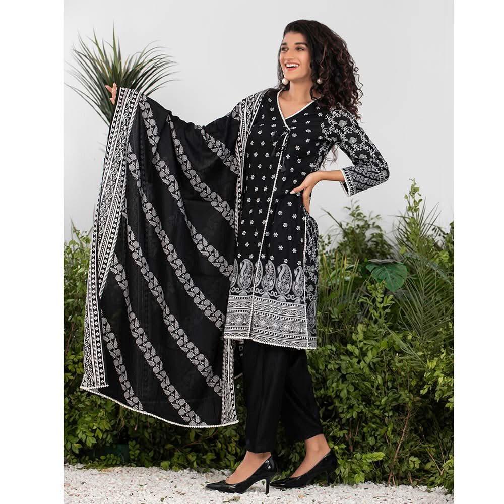 Sahil Printed Black & White Lawn Collection 3 Pcs Un-Stitched Suit - 2, Women, 3Pcs Shalwar Suit, ZS Textiles, Chase Value