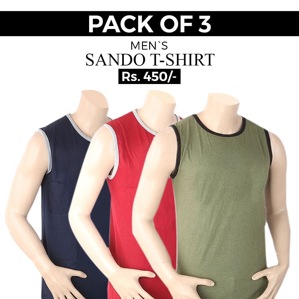 Men's Sando T- Shirt Pack Of 3 - Multi, Men, T-Shirts And Polos, Chase Value, Chase Value