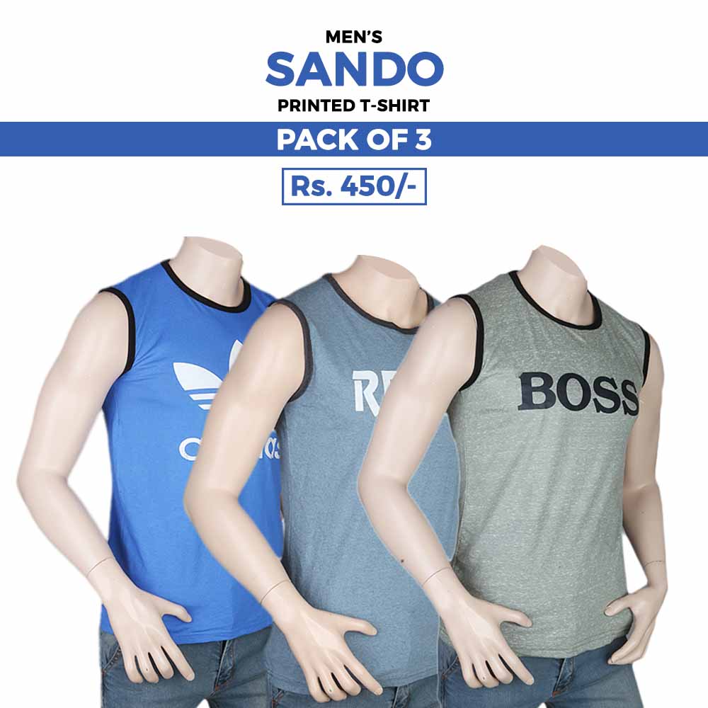 Men's Printed Sando T-Shirts Pack Of 3 - Multi, Men, Vest, Men, Underwear, Chase Value, Chase Value