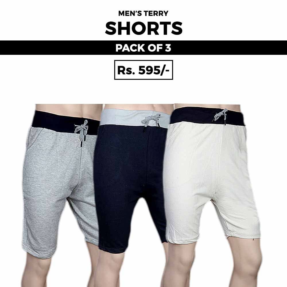 Men's Terry Shorts Pack Of 3, Men, Shorts, Chase Value, Chase Value