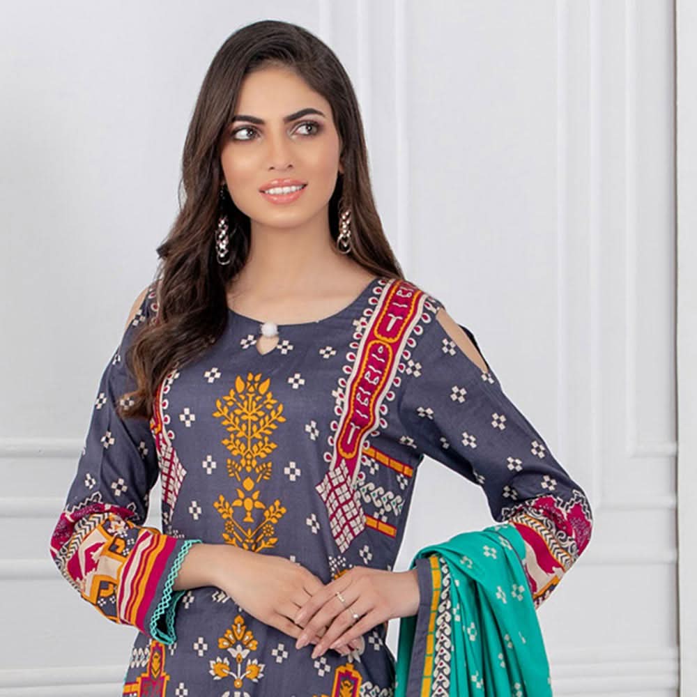 Signature Icon Printed Lawn 3 Pcs Un-Stitched Suit Vol 1 - 1-B, Women, 3Pcs Shalwar Suit, ZS Textiles, Chase Value