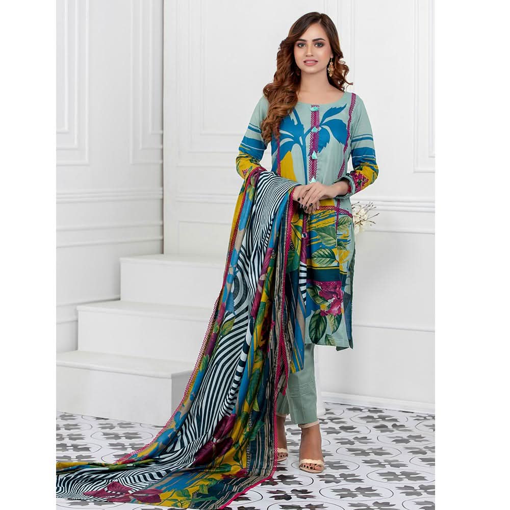Signature Icon Printed Lawn 3 Pcs Un-Stitched Suit Vol 1 - 6-B, Women, 3Pcs Shalwar Suit, ZS Textiles, Chase Value