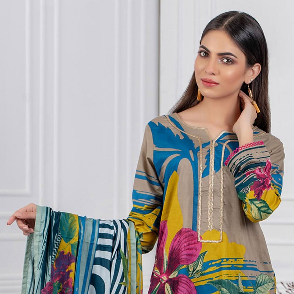 Signature Icon Printed Lawn 3 Pcs Un-Stitched Suit Vol 1 - 6-A, Women, 3Pcs Shalwar Suit, ZS Textiles, Chase Value