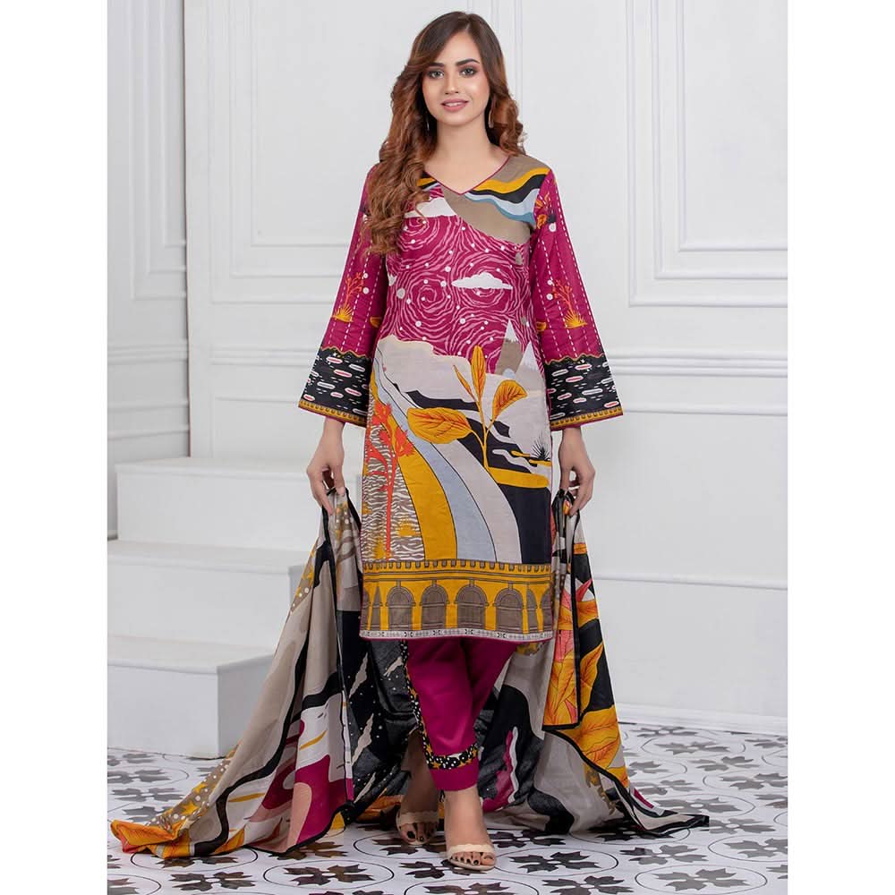 Signature Icon Printed Lawn 3 Pcs Un-Stitched Suit Vol 1 - 7-A, Women, 3Pcs Shalwar Suit, ZS Textiles, Chase Value