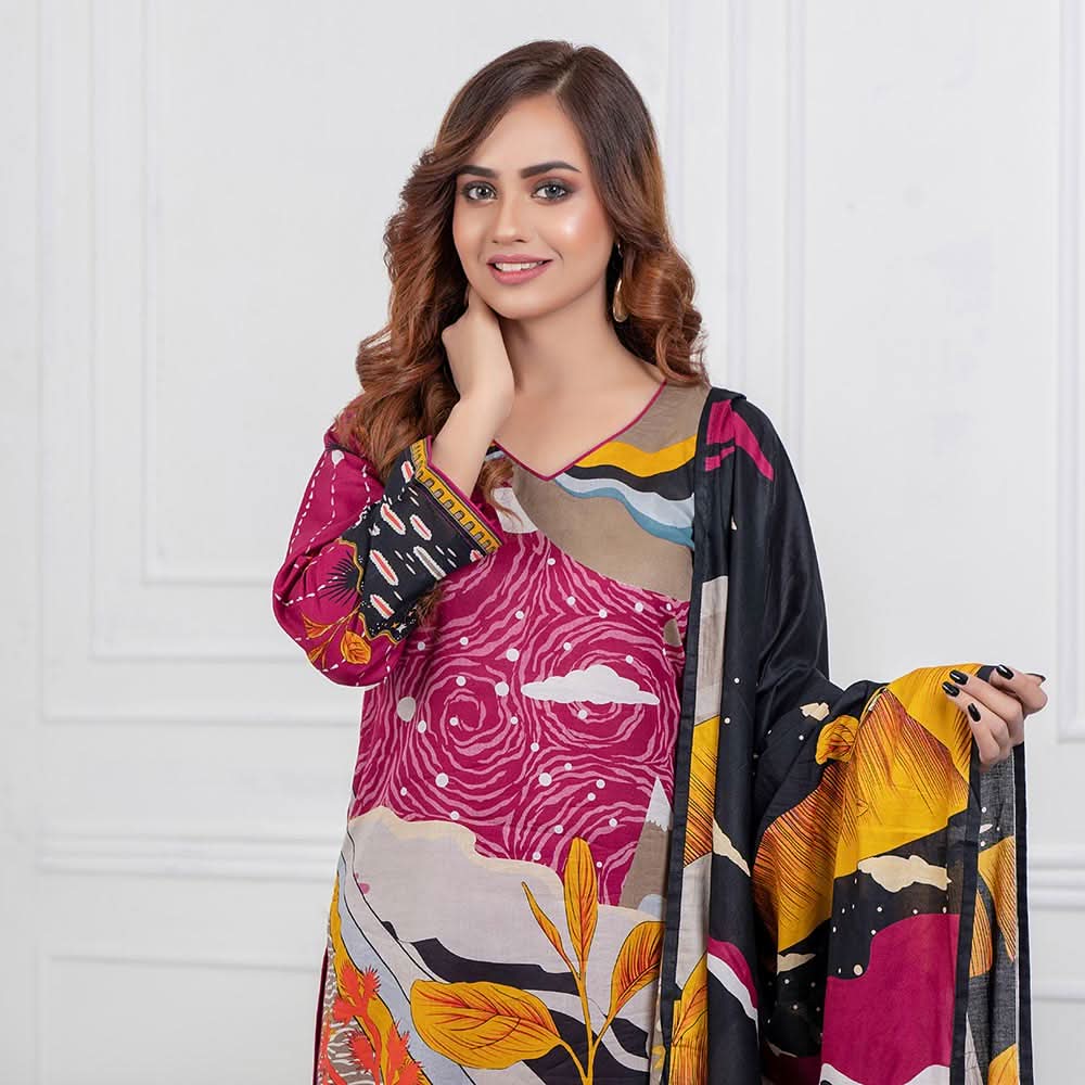 Signature Icon Printed Lawn 3 Pcs Un-Stitched Suit Vol 1 - 7-A, Women, 3Pcs Shalwar Suit, ZS Textiles, Chase Value