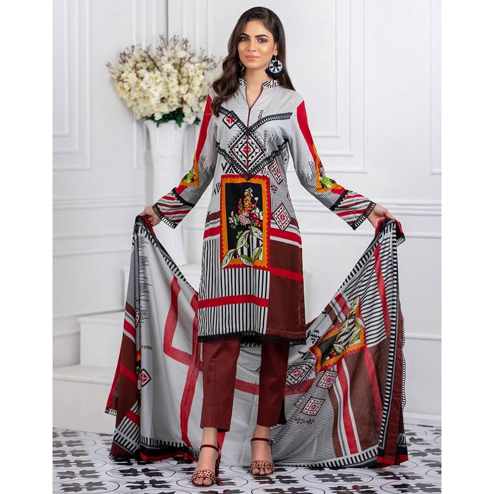 Signature Icon Printed Lawn 3 Pcs Un-Stitched Suit Vol 1 - 2-A, Women, 3Pcs Shalwar Suit, ZS Textiles, Chase Value