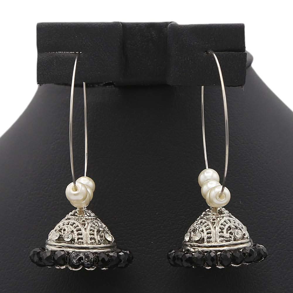 Women's Ear Bali Jhumki - Silver - Black, Women, Earrings & Tops, Chase Value, Chase Value
