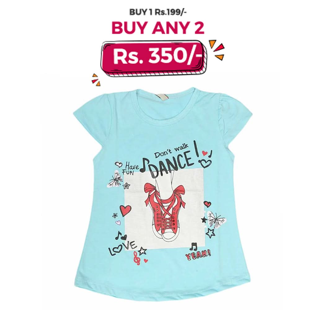 Girls Half Sleeves T-Shirt 8496 - Blue, Kids, Girls T-Shirts, Chase Value, Chase Value