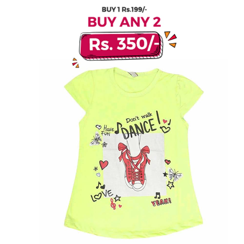 Girls Half Sleeves T-Shirt 8496 - Yellow, Kids, Girls T-Shirts, Chase Value, Chase Value