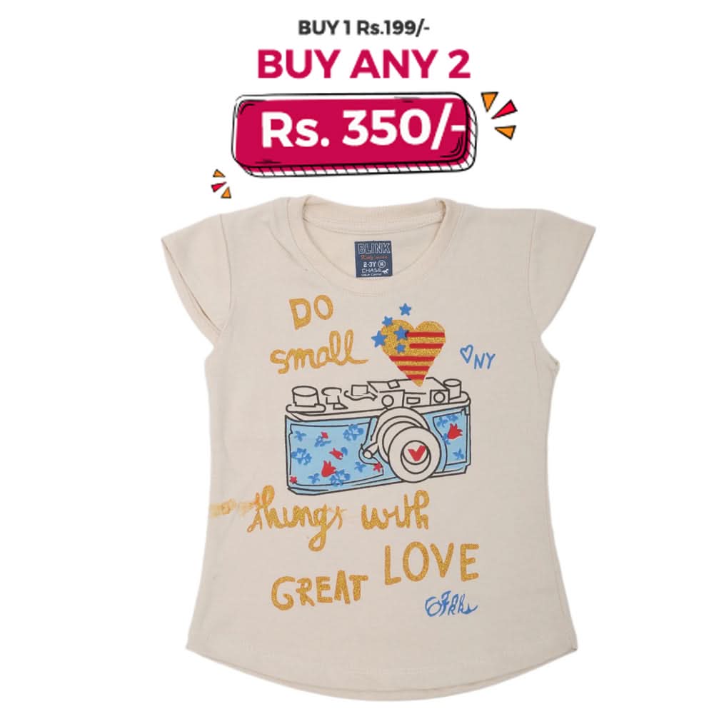 Girls Printed Half Sleeves T-Shirt 4693 - Beige, Kids, Girls T-Shirts, Chase Value, Chase Value