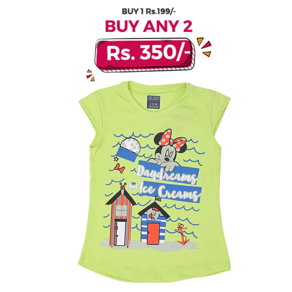 Girls Printed Half Sleeves T-Shirt 4702 - Light Green, Kids, Girls T-Shirts, Chase Value, Chase Value