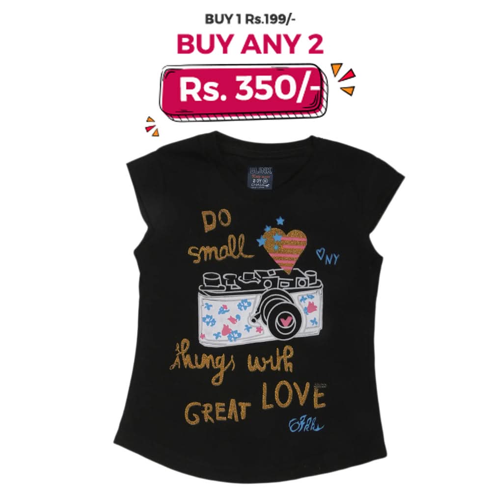 Girls Printed Half Sleeves T-Shirt 4693 - Black, Kids, Girls T-Shirts, Chase Value, Chase Value