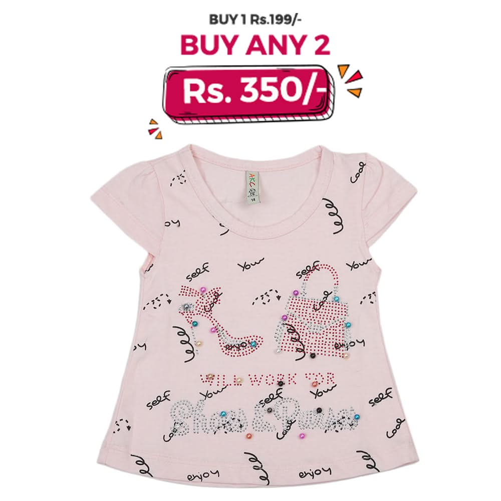 Girls Half Sleeves T-Shirt - Light Pink, Kids, Girls T-Shirts, Chase Value, Chase Value