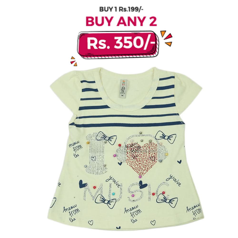 Girls Half Sleeves T-Shirt - Yellow, Kids, Girls T-Shirts, Chase Value, Chase Value