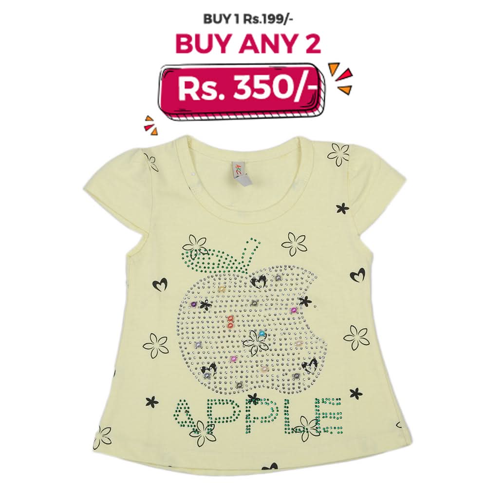 Girls Half Sleeves T-Shirt - Yellow, Kids, Girls T-Shirts, Chase Value, Chase Value
