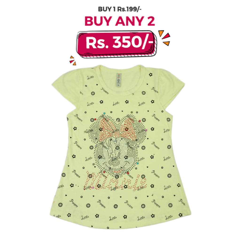 Girls Half Sleeves T-Shirt - Yellow, Kids, Girls T-Shirts, Chase Value, Chase Value