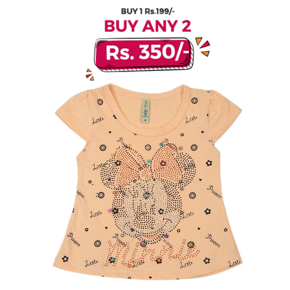 Girls Half Sleeves T-Shirt - Peach, Kids, Girls T-Shirts, Chase Value, Chase Value