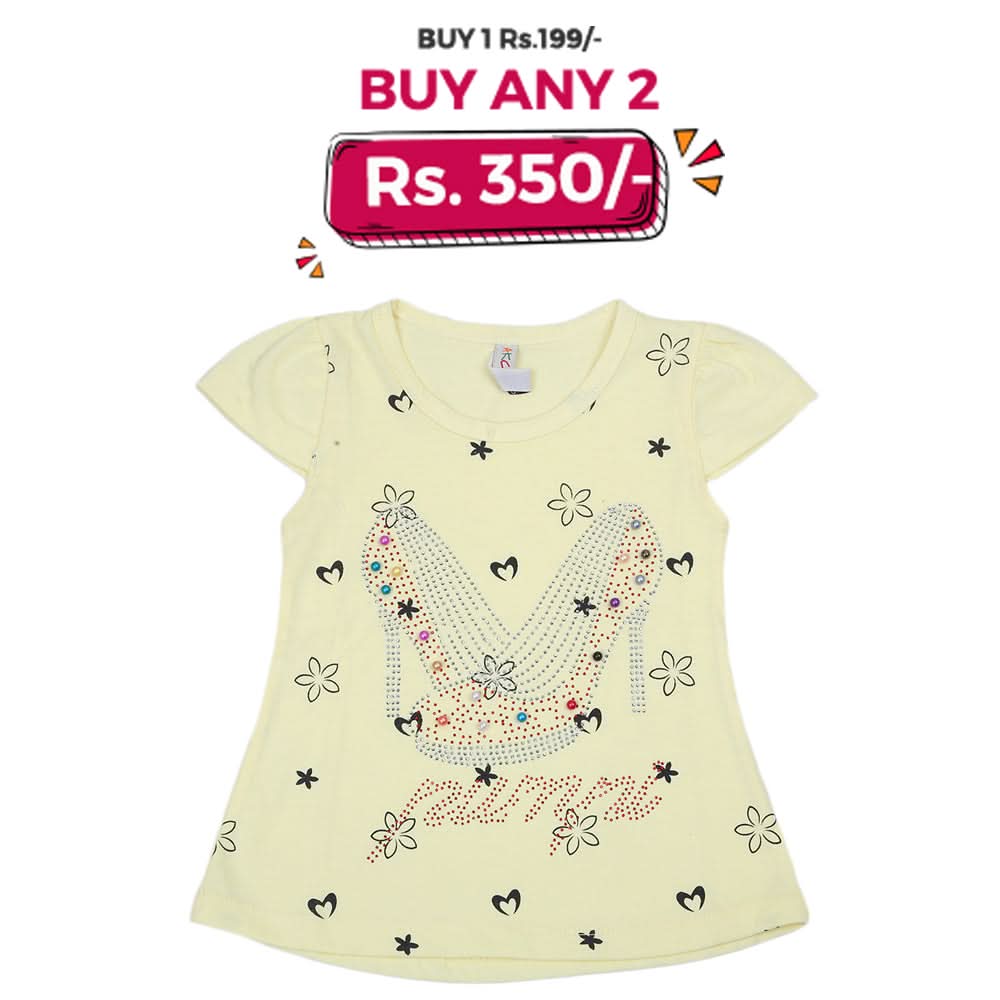 Girls Half Sleeves T-Shirt - Yellow, Kids, Girls T-Shirts, Chase Value, Chase Value